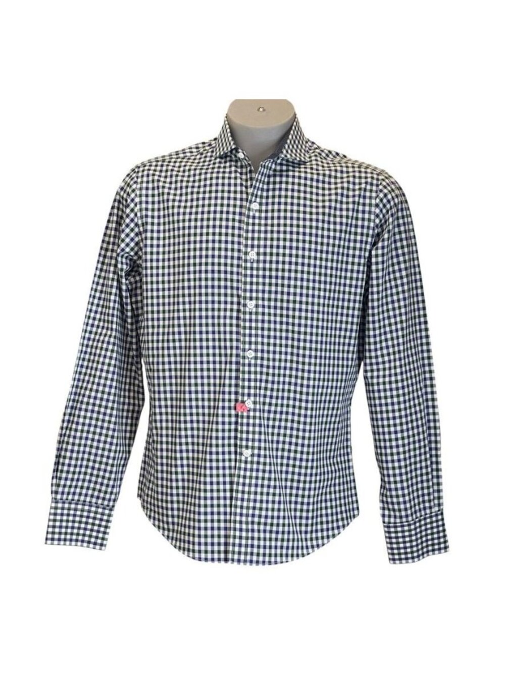 J Hilburn Blue Green Check Custom Dress Shirt Woven in Italy Made to Measure